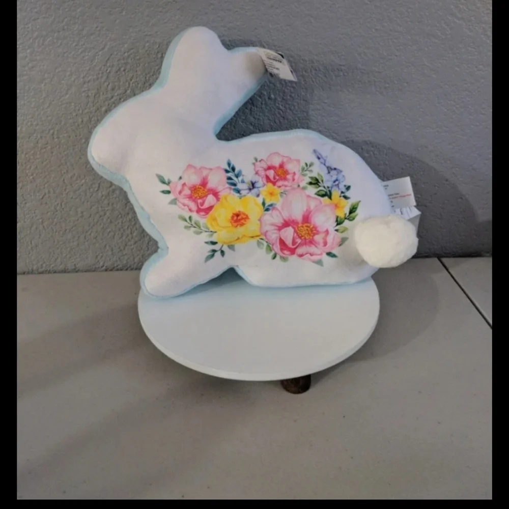 Easter Bunny Cottontail Decorative Pillows Floral Pastel Blue Pink Cottage Core